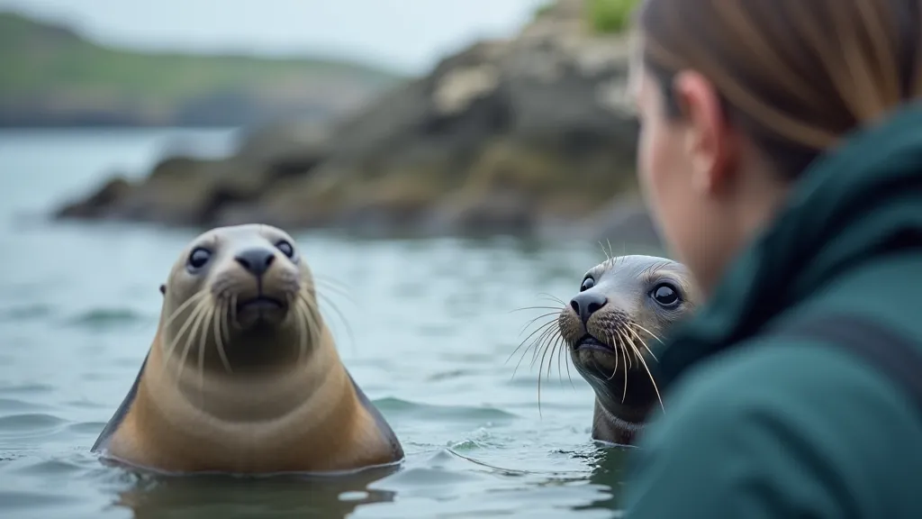 Guide demonstrating harbour seal observation techniques